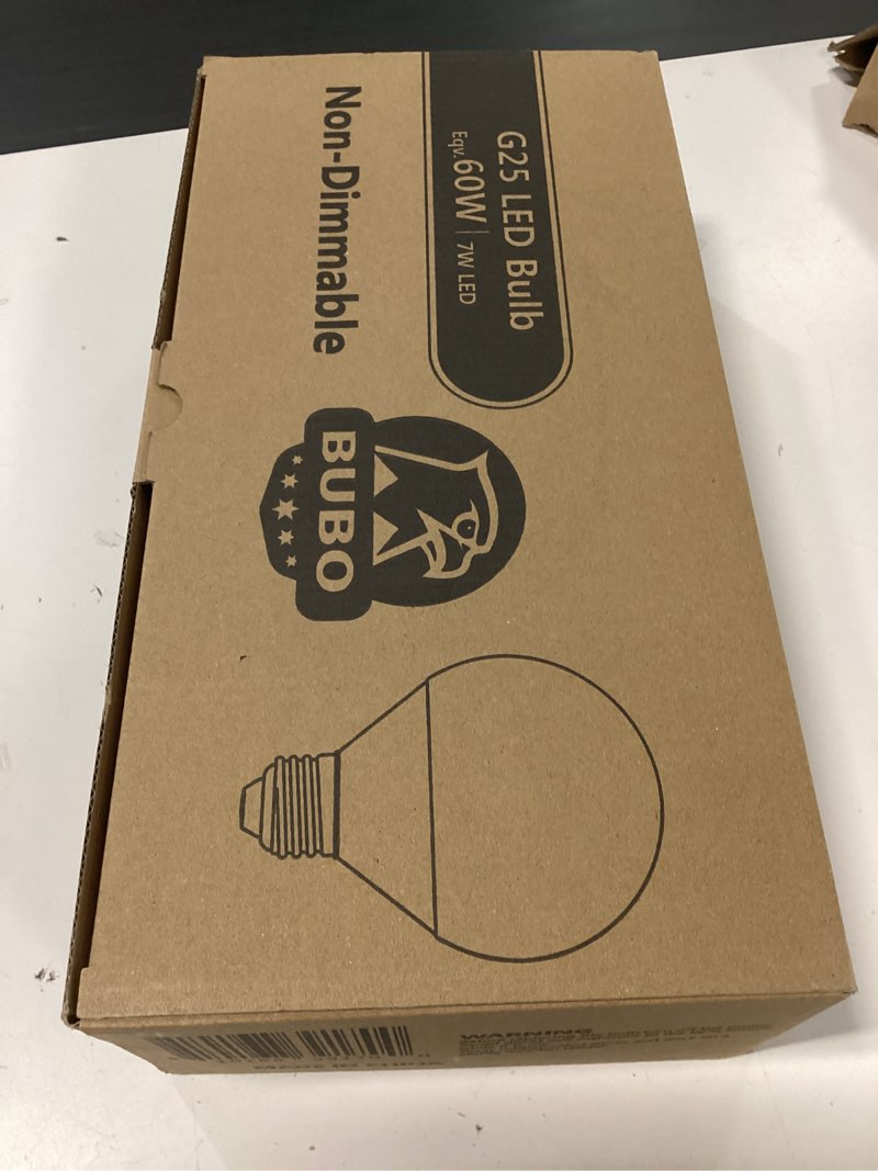Condition photo showing New/Like New for BUBO Globe Light Bulbs 60 Watt Equivalent, Vanity Light Bulbs Soft White 2700K, Bathroom Light Bulbs, Round Light Bulbs, G25 LED Light Bulbs 800 Lumens, E26 Medium Base, 7W, Non-Dimmable, 8 Pack Soft White 8 Pack