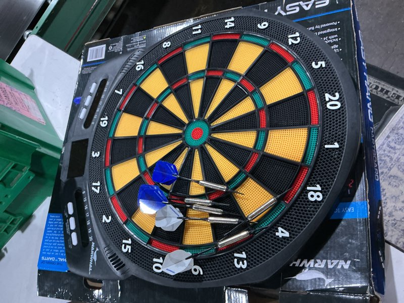 Condition photo showing As Is for narwhal revolution electronic dartboard with 30 games, cricket scoring and 6 plastic tip darts