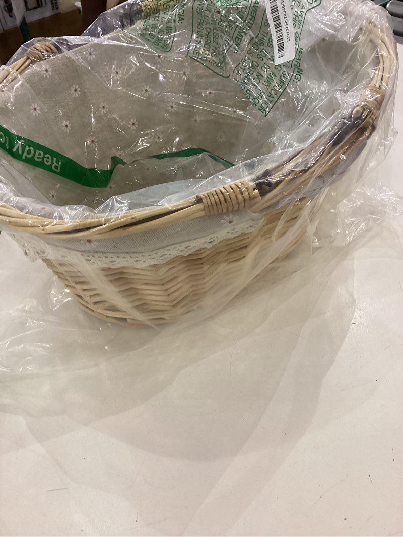 Large Multipurpose Wicker Basket with Handle, 14.2 x 11 x 6.7 in Wicker Picnic Basket with Liner, Em