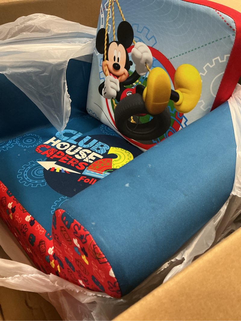 Condition photo showing As Is for delta children upholstered chair, disney mickey mouse