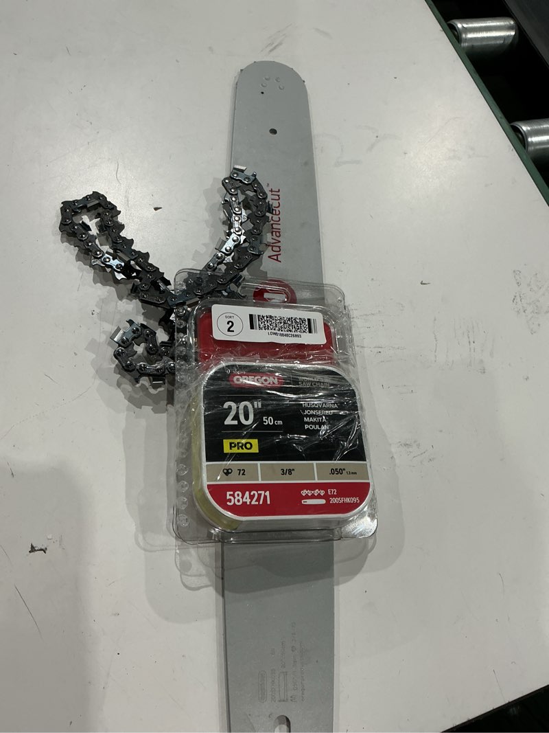oregon chainsaw guide bar & chain combo, advancecut replacement for saw chains, bar length 20" (50cm) with low kickback chain set, 3/8" pitch, 0.050" gauge, 72 drive links (584818)