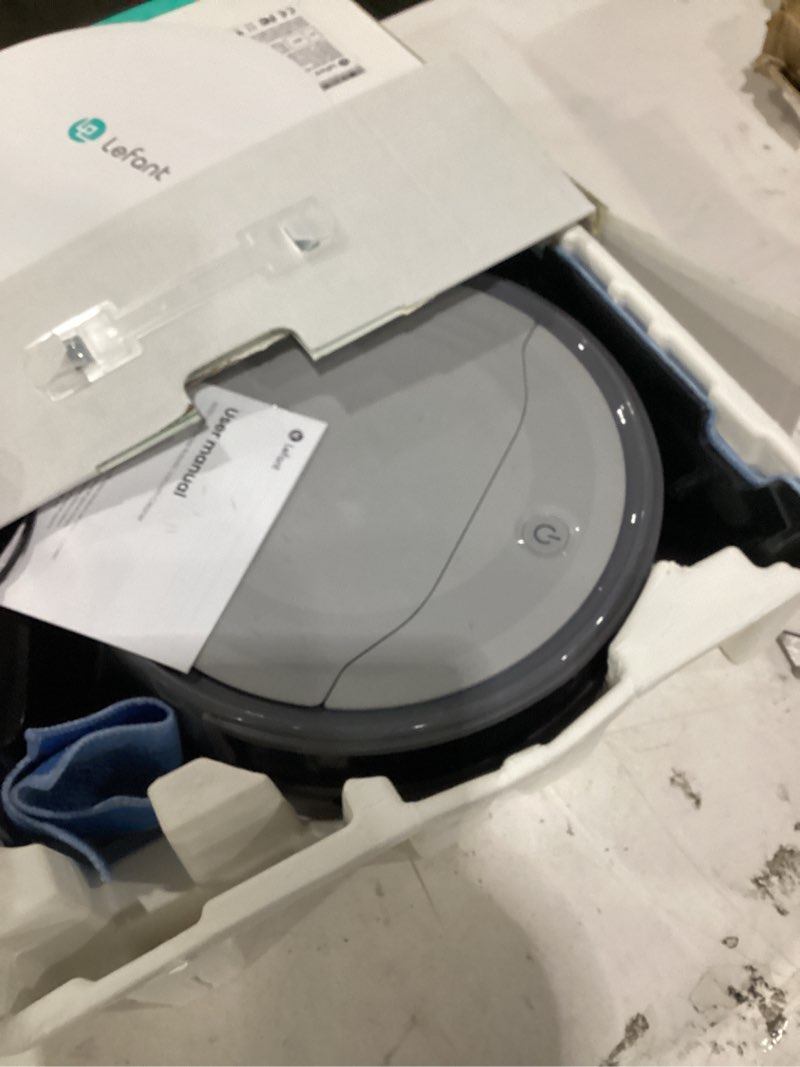 Condition photo showing As Is for lefant m310 ultra robot vacuum and mop, 6000pa suction-slim robotic cleaner with tof lidar navigation, accurate obstacle avoidance, wifi/app/alexa control, 170min runtime, for pet hair and home