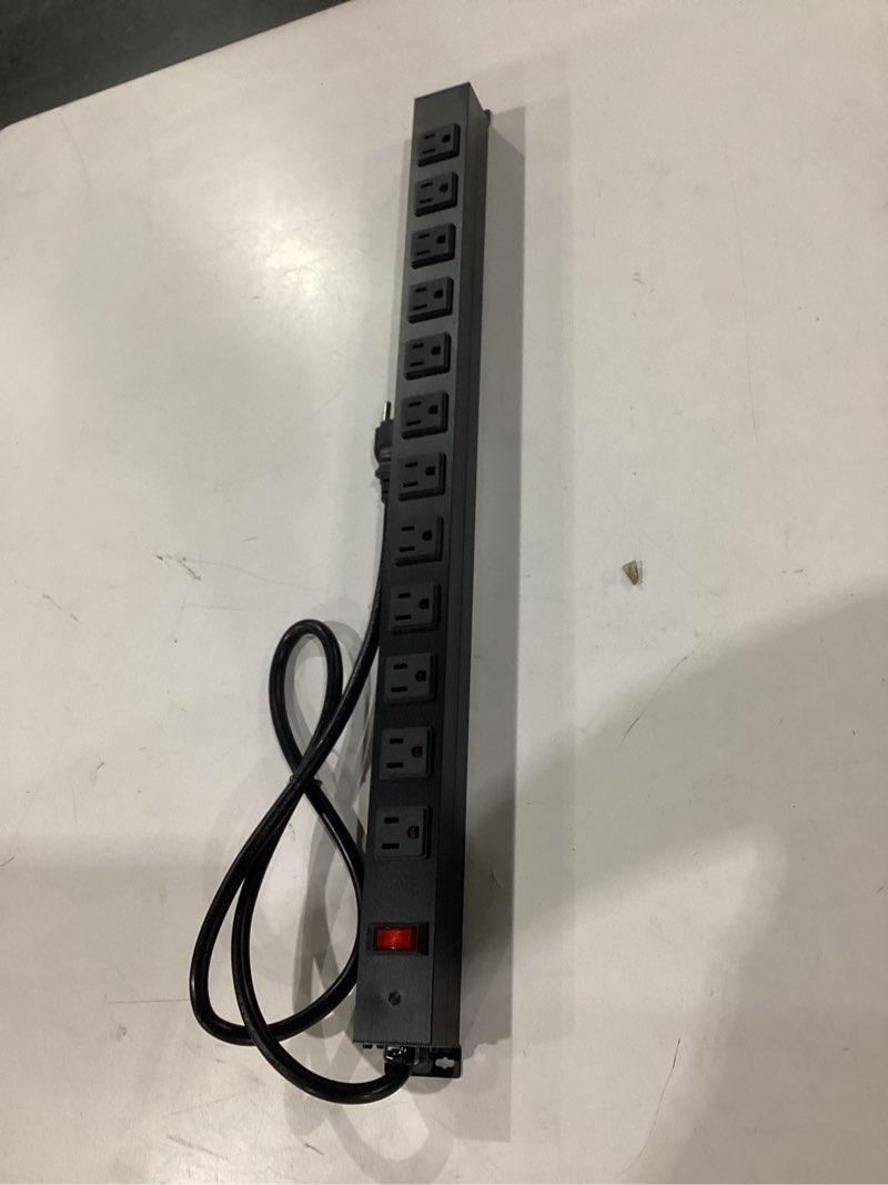 Condition photo showing Good Condition for **untested** metal wall mount power strip, mountable power outlet with 12 ac outlets, aluminum alloy mount power socket with switch, 3 ft sjt 3/c 14awg power cord, 15a 125v 1875w (12ac) 12 outlets 3 ft