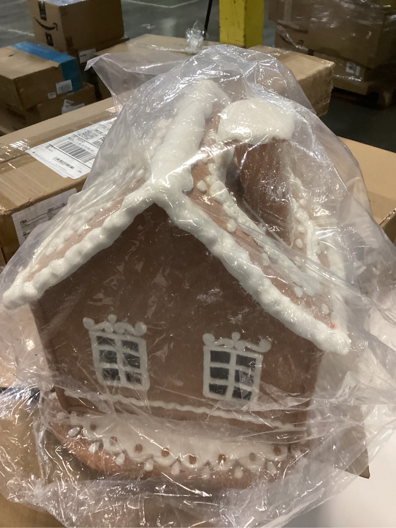 Condition photo showing Good Condition for One Holiday Way 12-Inch Lighted Brown & White Gingerbread House - Decorative Elegant Classic Light Up Faux Candy Christmas Village House Tabletop Decoration w/Timer Xmas Home Decor
