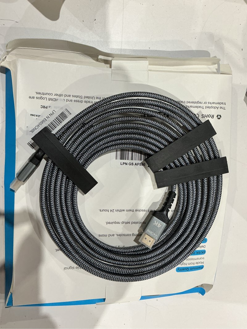 Condition photo showing Good Condition for highwings 4k long hdmi 2.0 cable 15ft/4.5m - 4k@60hz hdr braided hdmi cord, 18gbps high speed with ethernet/arc, 3d, hdcp 2.2, arc, compatible for ps-5/4/3/4k hdtv/monitor/projector/streaming media 15 feet 4k@uhd-1 pack grey