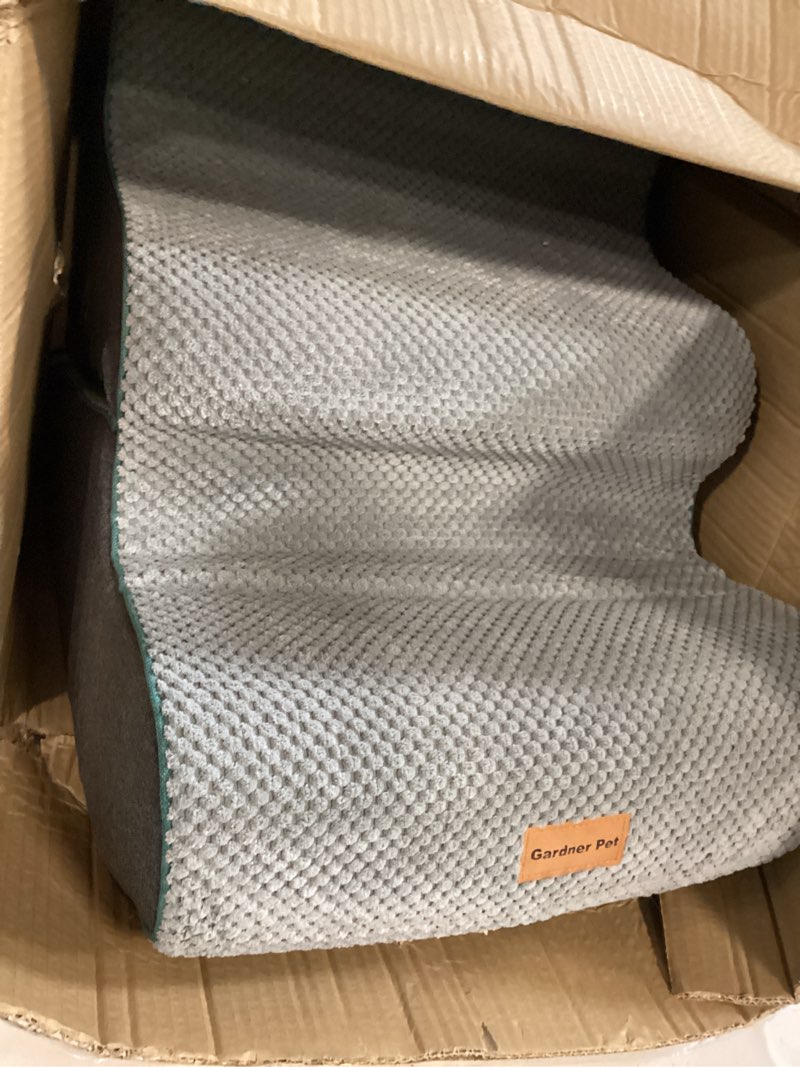 Condition photo showing Good Condition for gardner pet dog stairs for small dogs 16.5" h, 2 in 1 transformable 3-step pet stairs and ramp, dog steps for couch (13-20 in) with durable non-slip waterproof cover and certipur-us certified foam grey 3 2 in 1 15.7"x26.7"x16.5"