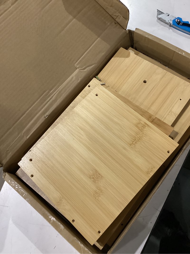 Condition photo showing As Is for large bamboo bread box for kitchen countertop acrylic window, extra storage | bread box for homemade bread with large storage capacity, acrylic window and extra top storage light brown