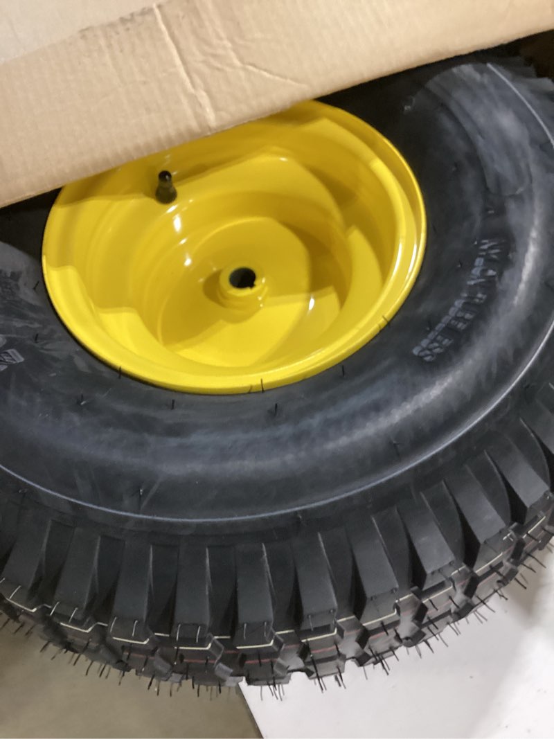 Condition photo showing Good Condition for 1pcs 15x6.00-6 lawn mower tires, 4 ply tubeless 15x6-6 front tire assembly replacement for craftsman/john deere/cub cadet riding mowers,570lbs capacity,3" offset hub,3/4" bushing 1p-15x6.00-6 tubeless (3" offset hub) 1