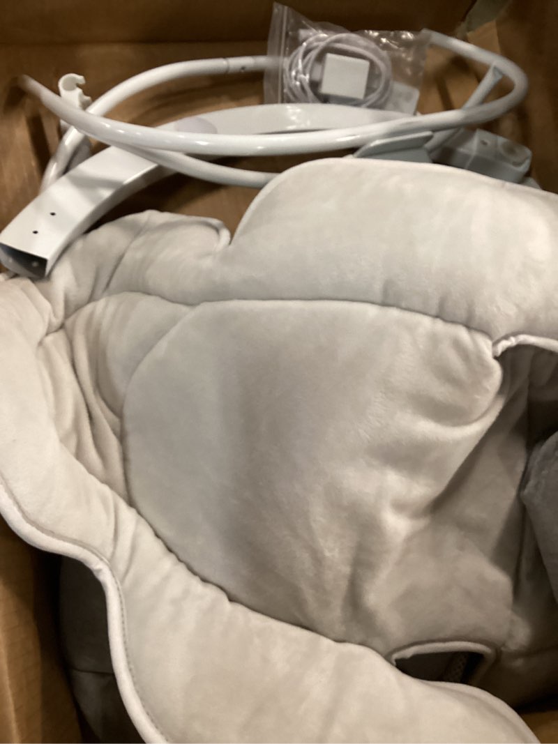 Condition photo showing As Is for babybond baby swings for infants, bluetooth infant swing with music speaker, 3 seat positions, 5 point harness belt, 5 speeds and remote control - portable baby swing for indoor and outdoor (silver) gray