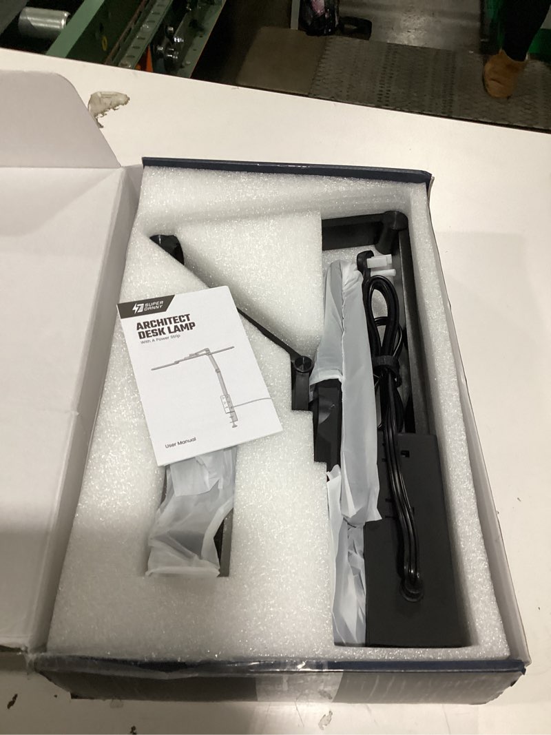 Condition photo showing New/Like New for SUPERDANNY LED Desk Lamp with Power Strip (6 Outlets, 1 USB, 1 Type-C) for Home Office, Desk Light Computer Light with Clamp, Architect Desk Lamp with Smooth Dimming 5 Colors Touch & Wave Control Black