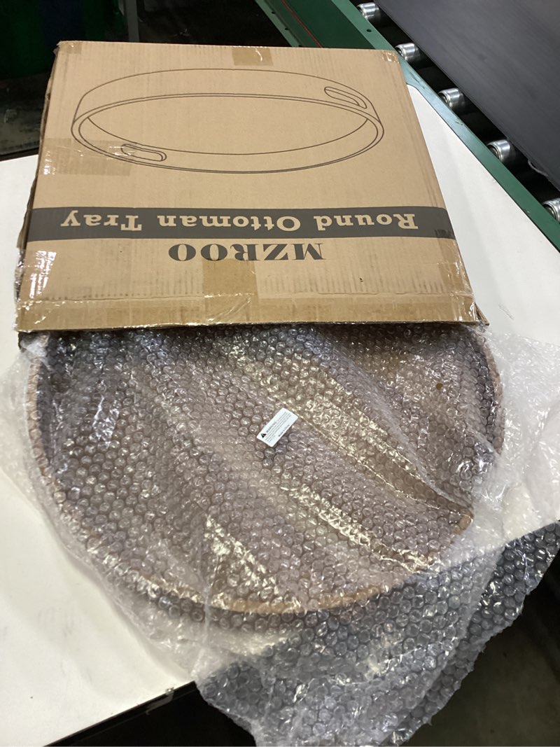 Condition photo showing New/Like New for Ottoman Tray Round, 20" Large Ottoman Tray with Handles Wooden Ottoman Trays for Living Room, Decorative Tray, Wooden Serving Trays for Food Serving, Breakfast, Coffee, Appetizers