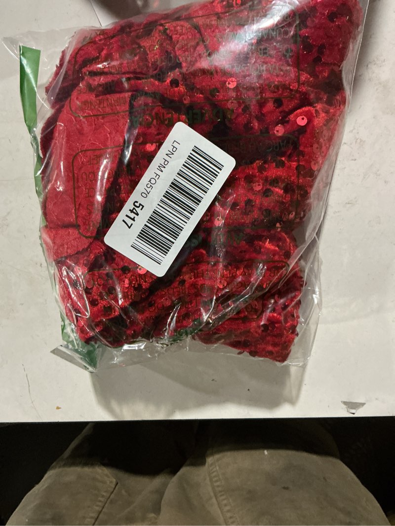 Condition photo showing item condition for OMKSIH Red Christmas Tree Skirt 36 Inch Sequin Tree Skirt for Christmas Decoration Round Glitter Xmas Tree Skirt Christmas Tree Skirt Cover for New Year Ornaments 36 Inch Red