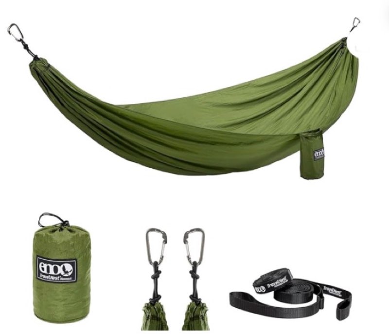 eno travelnest hammock & straps combo - portable hiking and camping hammock with straps included - travel hammock for camping, hiking, backpacking, a festival, or the beach - moss