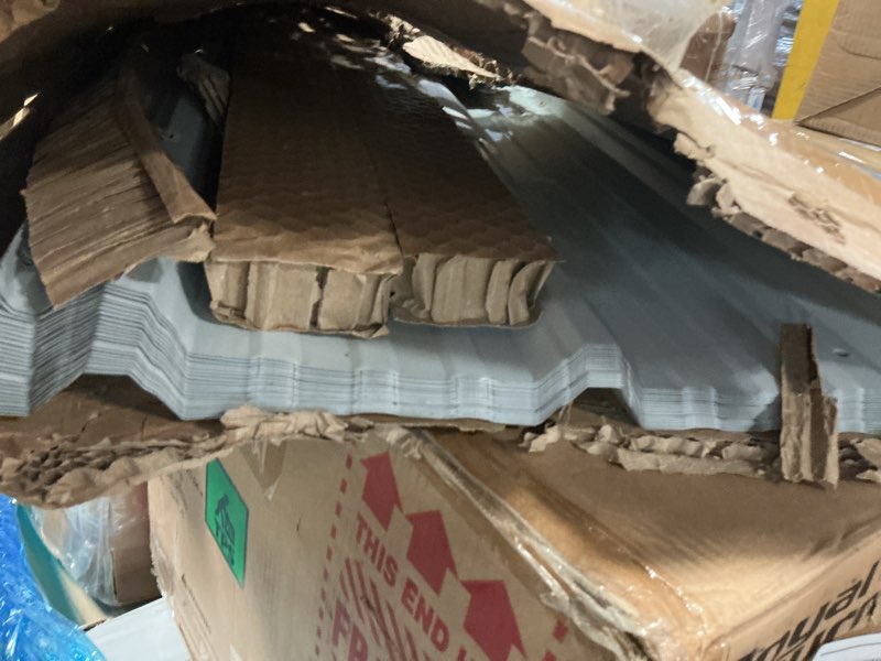 Condition photo showing As Is for garvee ribbed metal roofing panels, 163 ft², 59.1'' l x 19.8'' w, 20 pcs, white
