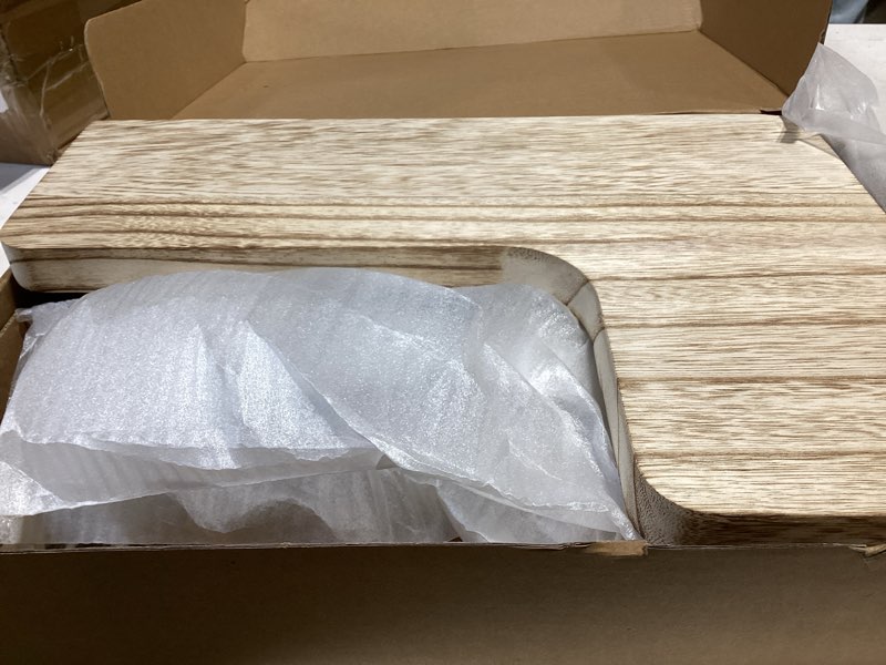 Condition photo showing As Is for floating corner shelves set of 3, solid wood picture wall shelf, floating shelves for storage for bedroom kitchen bathroom living room (light burnt)