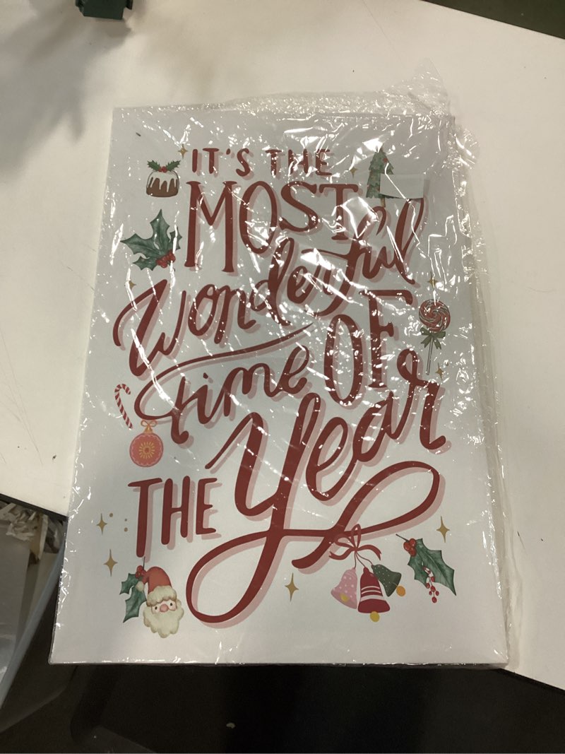 Condition photo showing New/Like New for WODMIS Christmas Wall Decor - The Most Wonderful Time of the Year - Framed Canvas Art for Office Kitchen - Inspirational Merry Christmas Sign 16x24