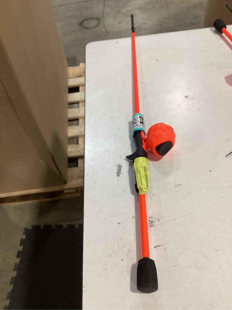 Condition photo showing As Is for incomplete ozark trail wayfarer fiberglass spincast fishing rod and reel combo for adults, 5' 6\", orange, 2 pieces