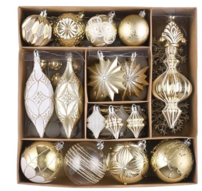 valery madelyn christmas tree ornaments set, 80ct white and gold shatterproof christmas tree decorat