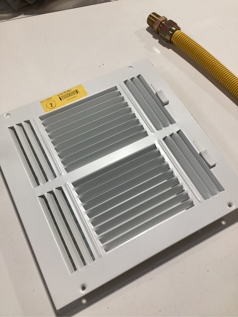 Condition photo showing Good Condition for 10-in x 10-in 4-way steel white sidewall/ceiling register