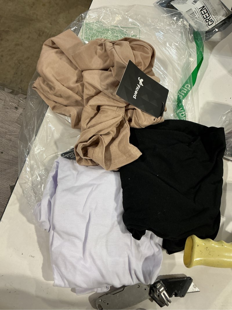 Condition photo showing Good Condition for ficerd 3 pack women's mock neck shirts short sleeve turtleneck tops slim fitted dressy casual tees summer basic tshirts 2026 large black, white, mocha