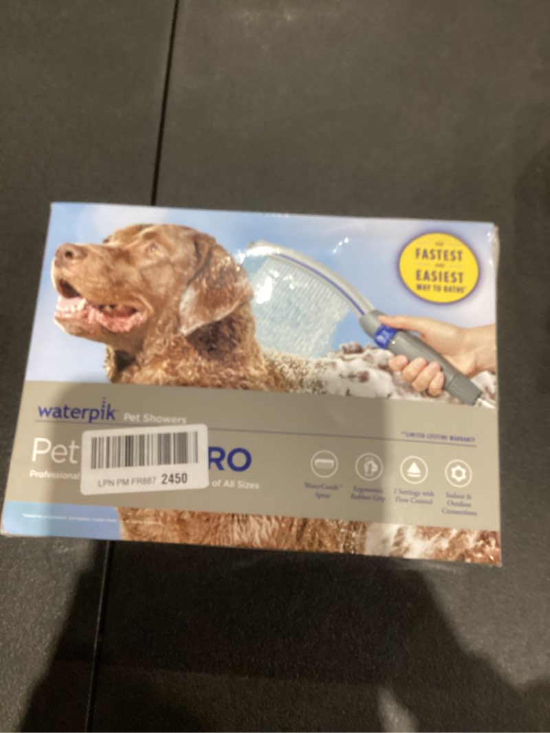 Condition photo showing As Is for Waterpik Pet Wand Pro Dog Shower Attachment for Fast and Easy Dog Bathing and Cleaning, Indoor and Outdoor Sprayer Includes 8-Foot Flex Hose, Blue/Grey, PPR-252E Blue 1.8 GPM