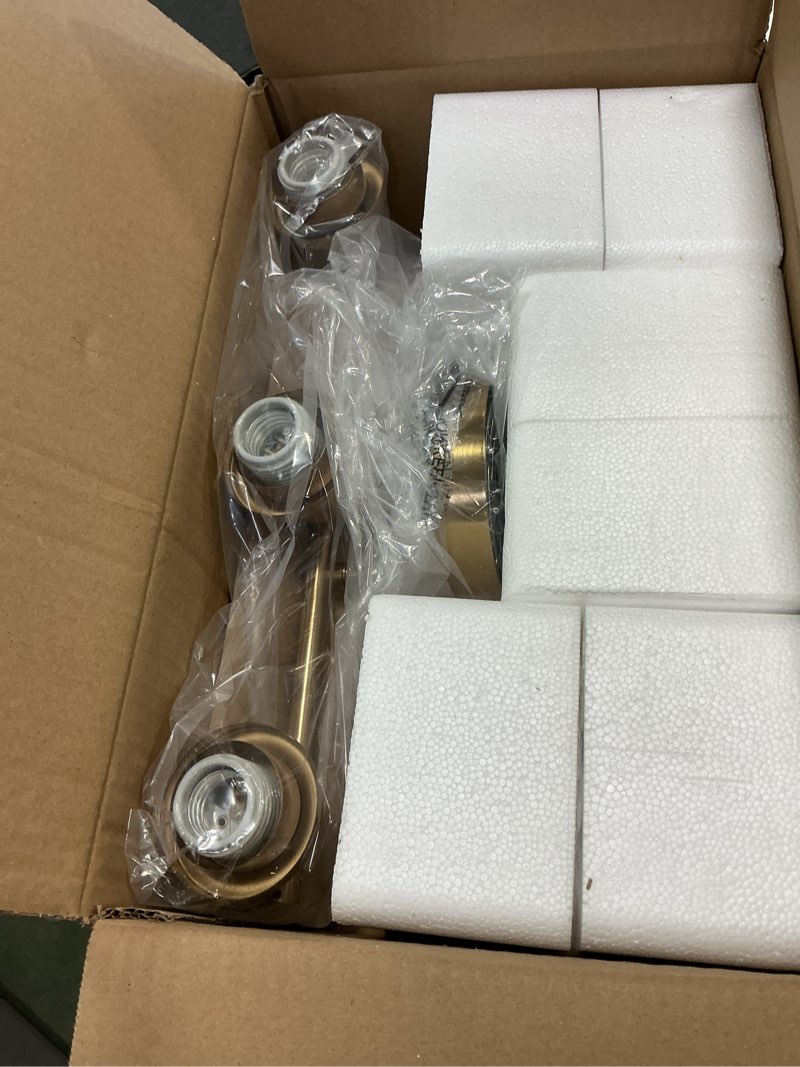 Condition photo showing Good Condition for 3-Light Gold Bathroom Light Fixtures, Modern Bathroom Vanity Light with Clear Glass Shade, Brushed Gold Bath Wall Mount Lights, Wall Lamp for Mirror Kitchen Bedroom Hallway Living Room Hallway Brushed Gold 3-Light