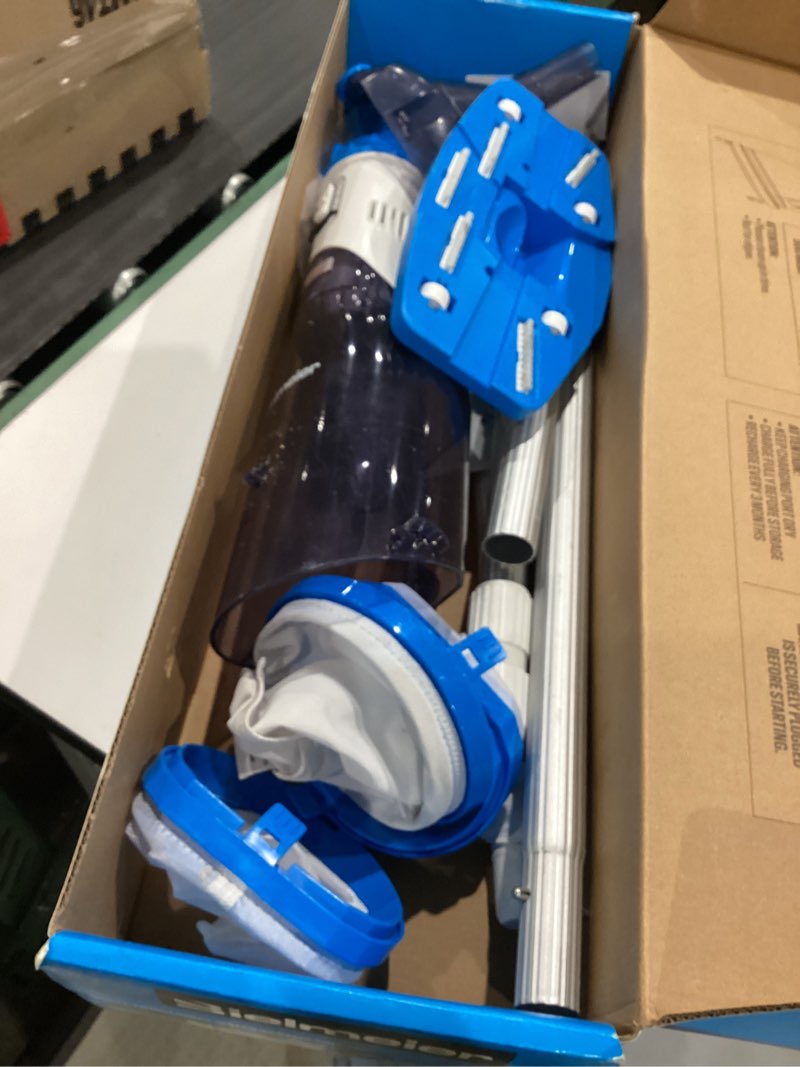 Condition photo showing As Is for bielmeier handheld pool vacuum with telescopic pole, updated swimming pool cleaner 19 gpm powerful suction, cordless pool vacuum for cleaning above ground pools, inground pools, spas, hot tubs