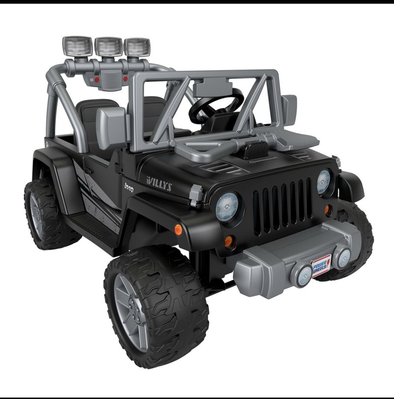 Power Wheels Jeep Wrangler Willys Battery-Powered Ride-On Vehicle with Lights & Sounds  Black