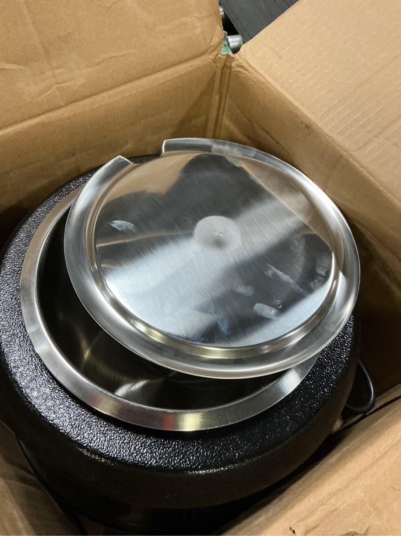 Condition photo showing As Is for SYBO SB-6000 Commercial Grade Soup Kettle with Hinged Lid and Detachable Stainless Steel Insert Pot for Restaurant and Big Family, 10.5 Quarts, Black