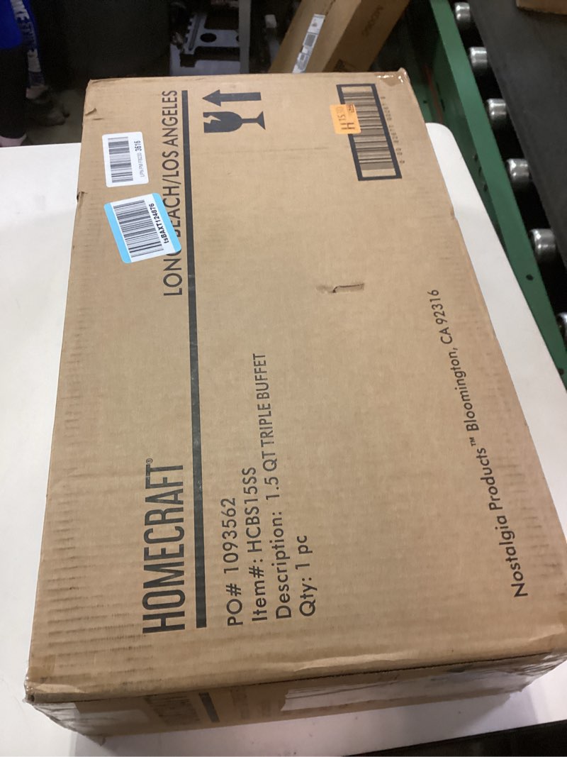 Condition photo showing New/Like New for HomeCraft HCBS15SS 3-Station 1.5-Quart Stainless Steel Buffet Server Slow Cooker & Warming Tray, Adjustable Temperature, Perfect for Dinner, Appetizers 1.5-Quart Stainless Steel Buffet Cooker