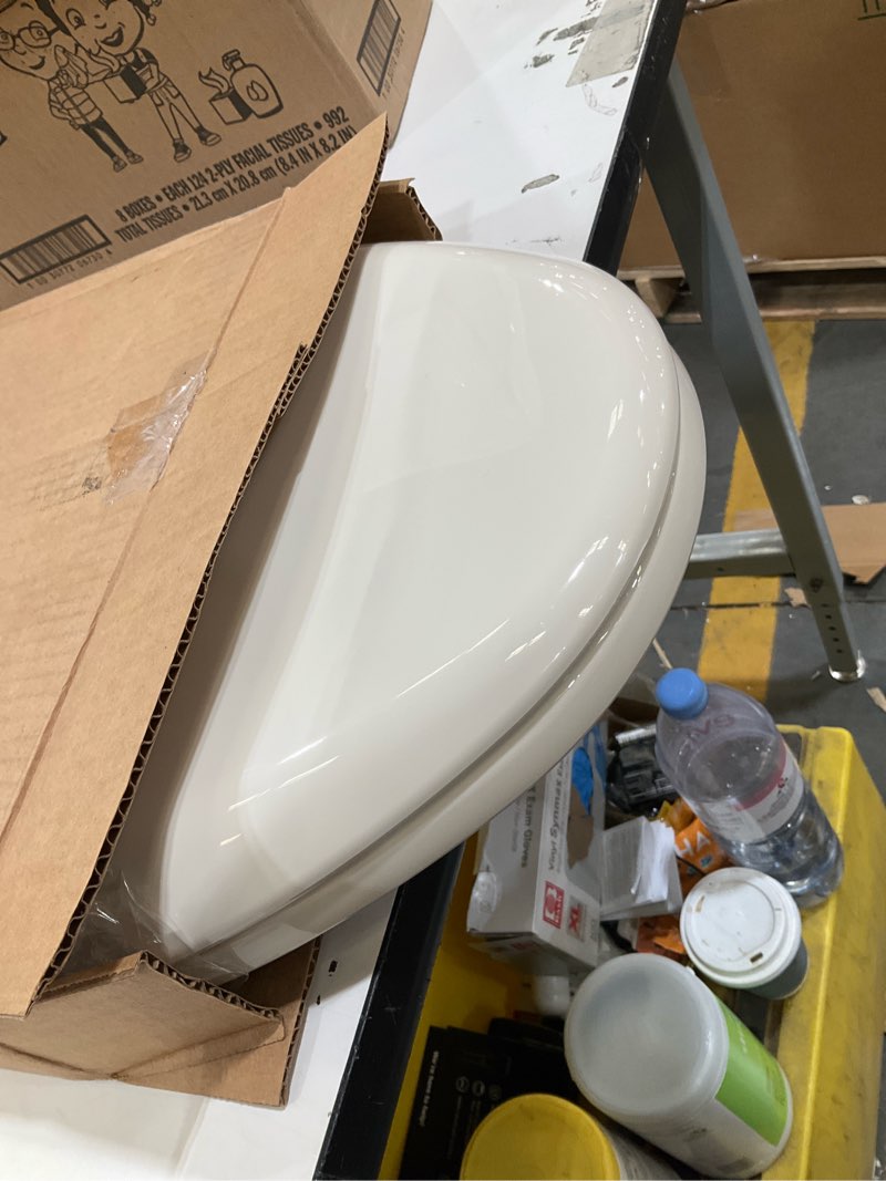 Condition photo showing Good Condition for Mayfair Aurora Slow Close Toilet Seat, Easy Clean Hinges and Adjustable Perfect Fit Plastic Seat, Made in USA, Elongated, Bone