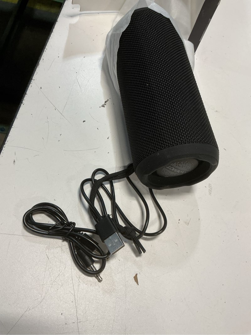 Condition photo showing As Is for portable speaker bluetooth, powerful deep bass, wireless stereo pairing, ipx7 waterproof dustproof,12h playtime, portable outdoor speaker for travel, sport, party, biking (black)
