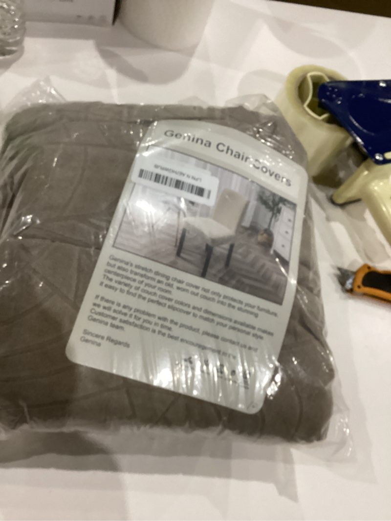 Condition photo showing Good Condition for Genina Waterproof Chair Covers for Dining Room, Stretch Jacquard Dining Chair Slipcovers Removable Washable Chair Protector for Kitchen, Hotel, Restaurant (Leaves-Taupe, 6 PCS) Leaves-taupe Standard-6 PCS