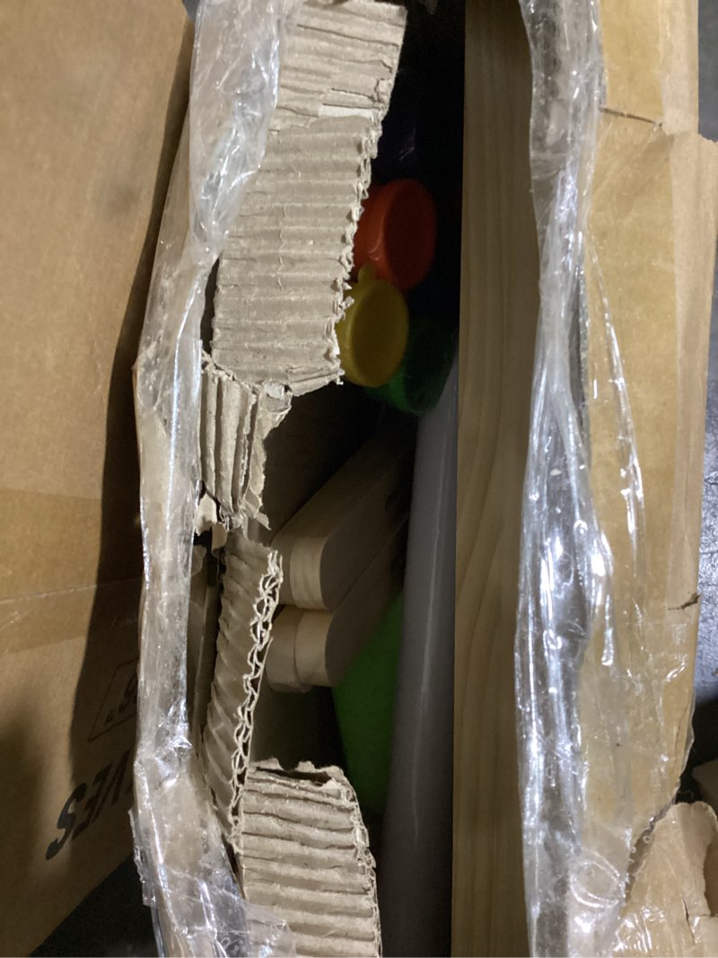 Condition photo showing As Is for Wood Easel for Kids, All-in-ONE Adjustable Easel with Art Supplies, Magnetic Double Sided Whiteboard & Chalkboard, Ideal Christmas, Birthday Gift for Boys & Girls Age 3, 4, 5, 6, 7, 8+ Years Old