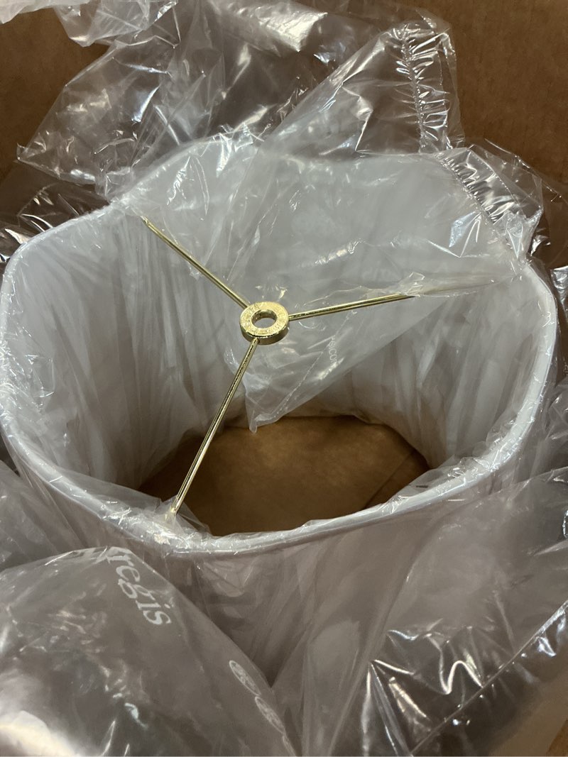 Condition photo showing Good Condition for Aspen Creative 34001 Transitional Scallop Bell Shape Spider Construction Lamp Shade in White, 16" wide (10" x 16" x 15")