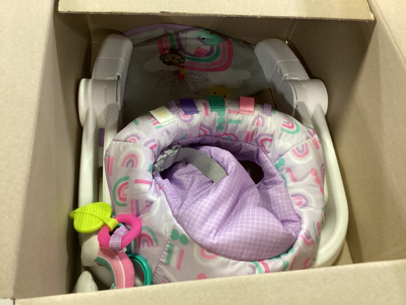 Condition photo showing As Is for bright starts learn-to-sit baby floor seat, 2-positions grow with infant, portable baby chair, includes sensory toys, unisex, 4-12 months, purple paradise