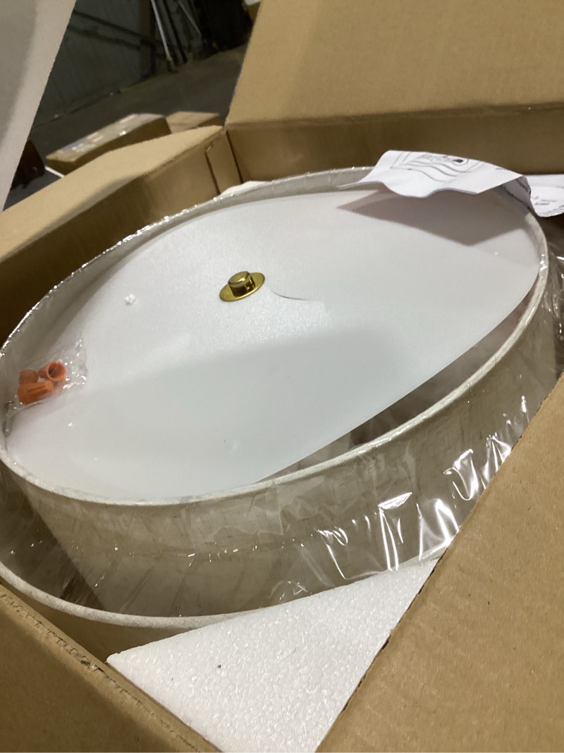 Condition photo showing Good Condition for 16" semi flush mount ceiling light fixture,modern close to ceiling light, 3-lights gold drum ceiling light with linen fabric shade for bedroom living dining room hallway entryway foyer