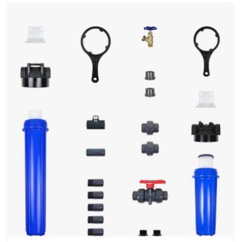 Aquasana Pre-Filter, Post-Filter & Assembly Kit Bundle | 20" Sediment Filter | Captures Dirt, Rust & Silt | Drain Valve & Shut-Off Valve | WH-STD-Install | for Whole House Systems