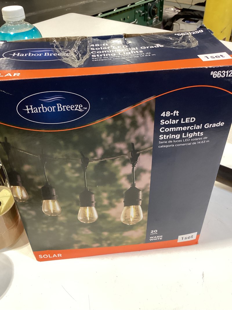 Condition photo showing Good Condition for 1k+ bought last week harbor breeze 48-ft solar black indoor/outdoor string light with 20 white -light led edison bulbs item #6631259 | model #sls48bk