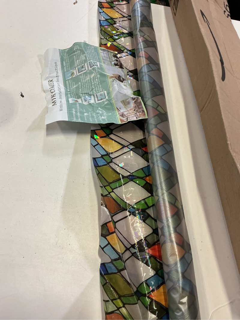 Condition photo showing As Is for crossed rainbow frosted window film privacy static cling anti uv 35x78.7in | cover decal tint decor bathroom bedroom kitchen sun blocking light filtering glare reduction heat control 35''x78.7'' rainbow crossed