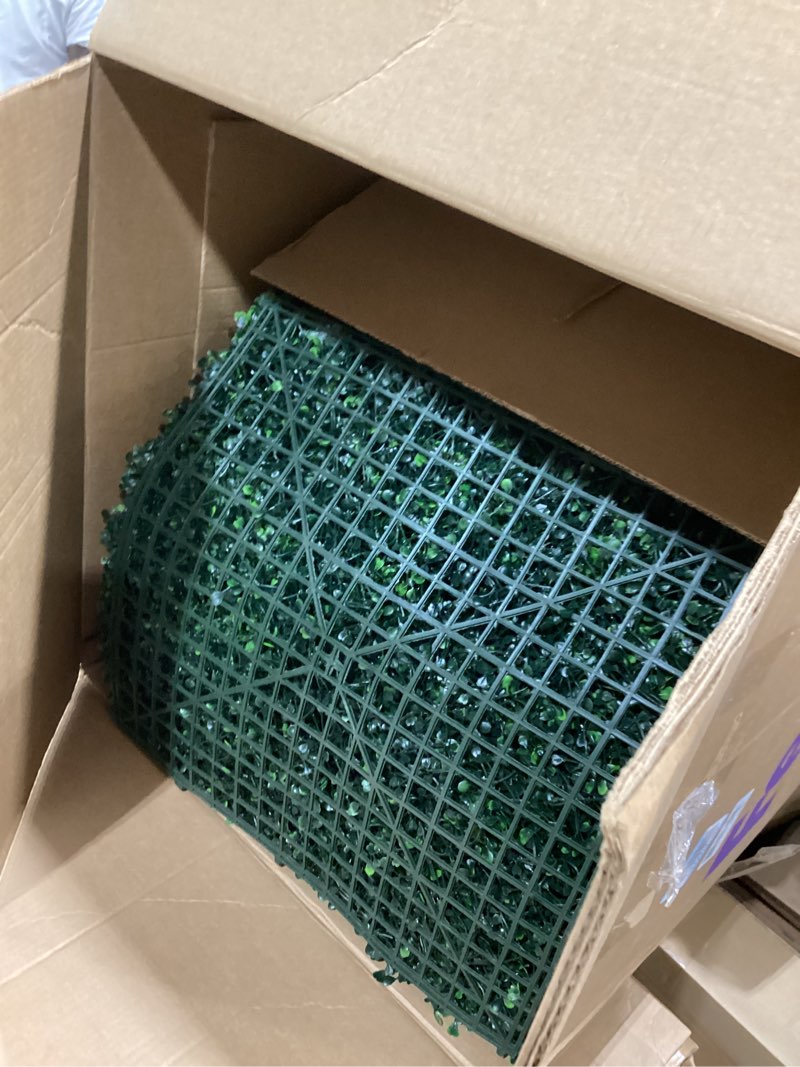 Condition photo showing New/Like New for Artificial Grass Wall Panel Backdrop: 20"x20"(24P) UV-Anti Greenery Faux Boxwood Hedge for Indoor Outdoor Green Decor & Backyard Background Decorations Fence Covering Privacy 24 Panels 20" X 20"