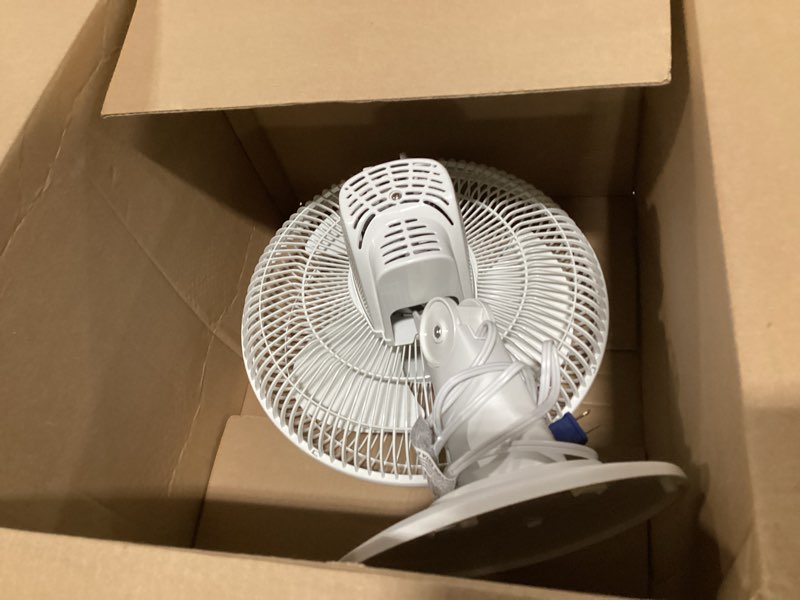 Condition photo showing As Is for lasko oscillating table top fan, portable, 3 quiet speeds, for bedroom, kitchen and office, 17", bronze, r12210 electric fan