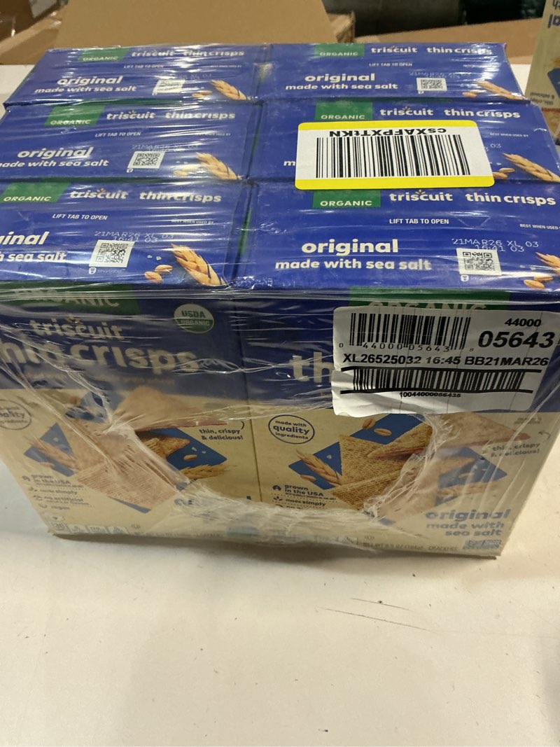 Condition photo showing New/Like New for TRISCUIT THIN CRISPS CRACKERS ORGANIC ORGINIAL1X6.5 OZ( BB 21/MAR/2026) (6pack)