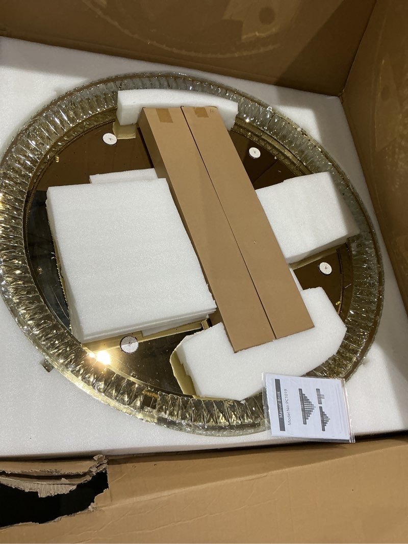 Condition photo showing Good Condition for modern crystal chandeliers led dimmable flush mount ceiling chandeliers for living room high ceiling entrance foyer lobby bedroom gold gold 47.2" width