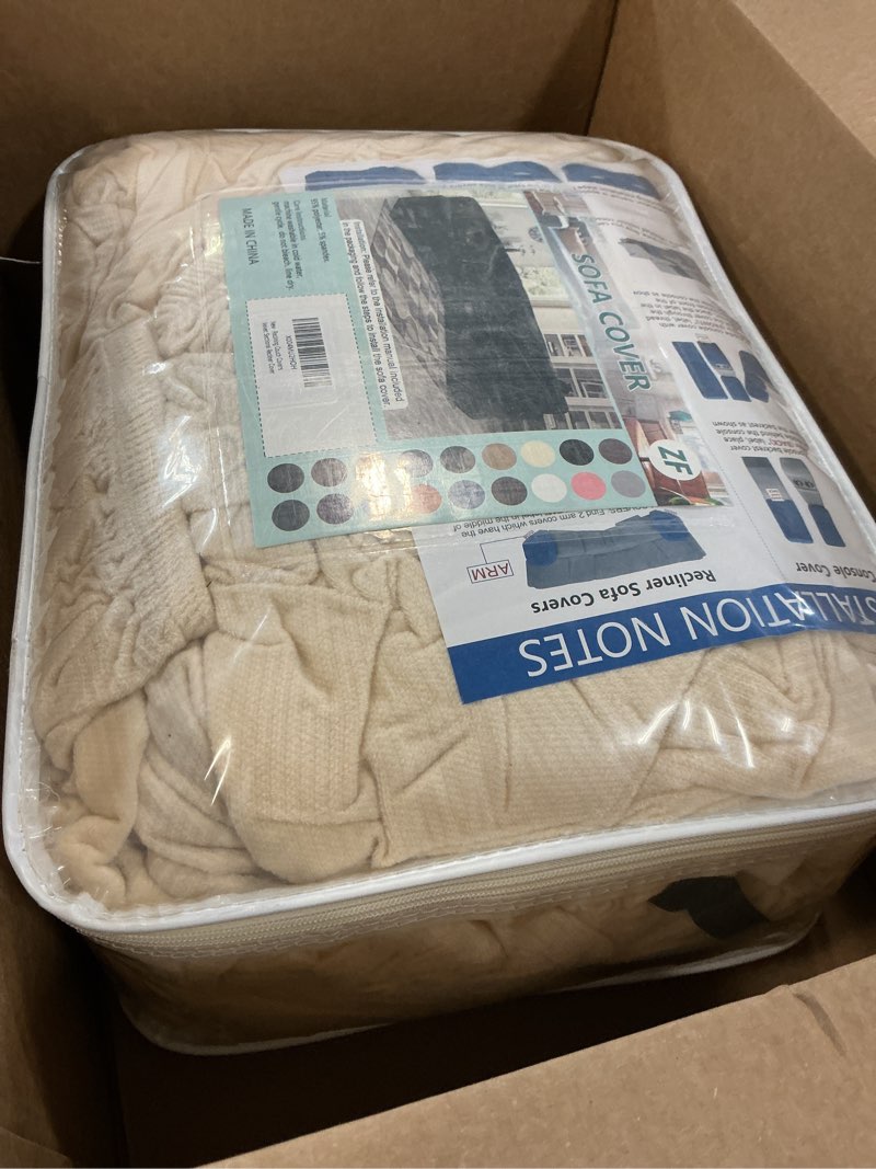 Condition photo showing Good Condition for arfntevss sectional recliner couch covers velvet washable corner sectional sofa cover for reclining stretch soft thick l shape recliner slipcover set (5 seat with 1 console cover, beige) 5 seat with 1 console cover beige
