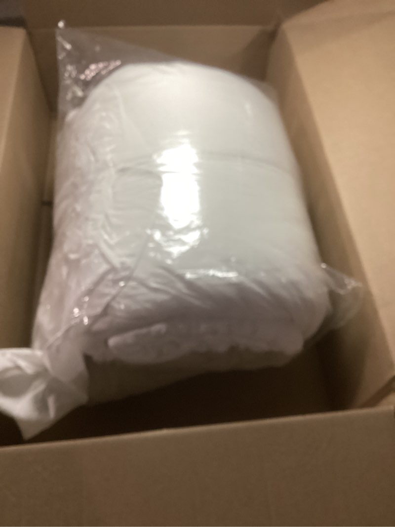 Condition photo showing As Is for andency comforter full size set white, 3 pieces ruffle farmhouse shabby chic gift full comforter set, soft lightweight fluffy all season room decor bed set for girls women teens daughter white full (79"x90")