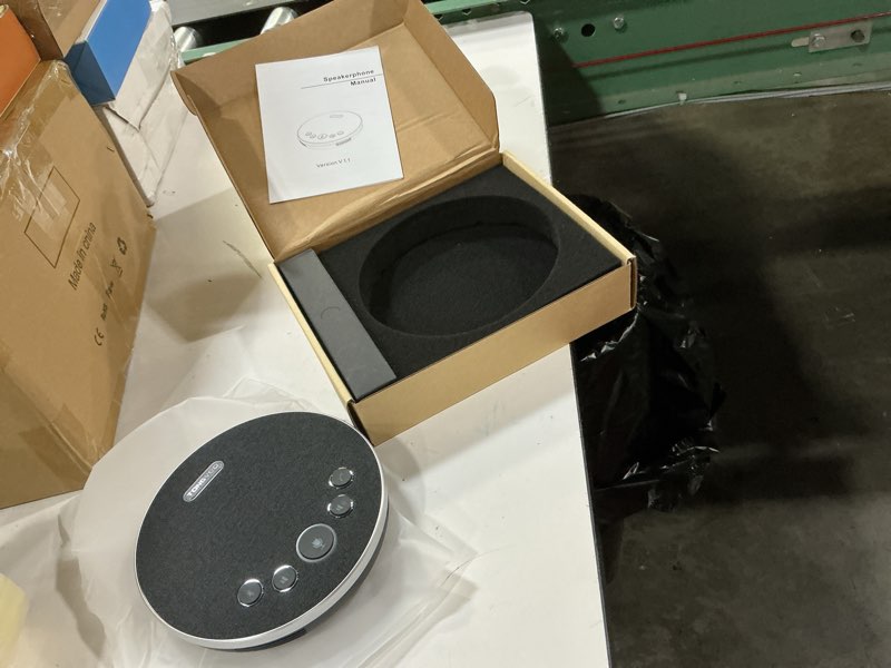 Condition photo showing New/Like New for tongveo bluetooth speakerphone conference microphones, wireless conference speaker 360°voice pick up with 4 ai noise cancellation mics usb/dongle/bluetooth connection 8 hour call time for 8-12 people usb+bluetooth speakerphone