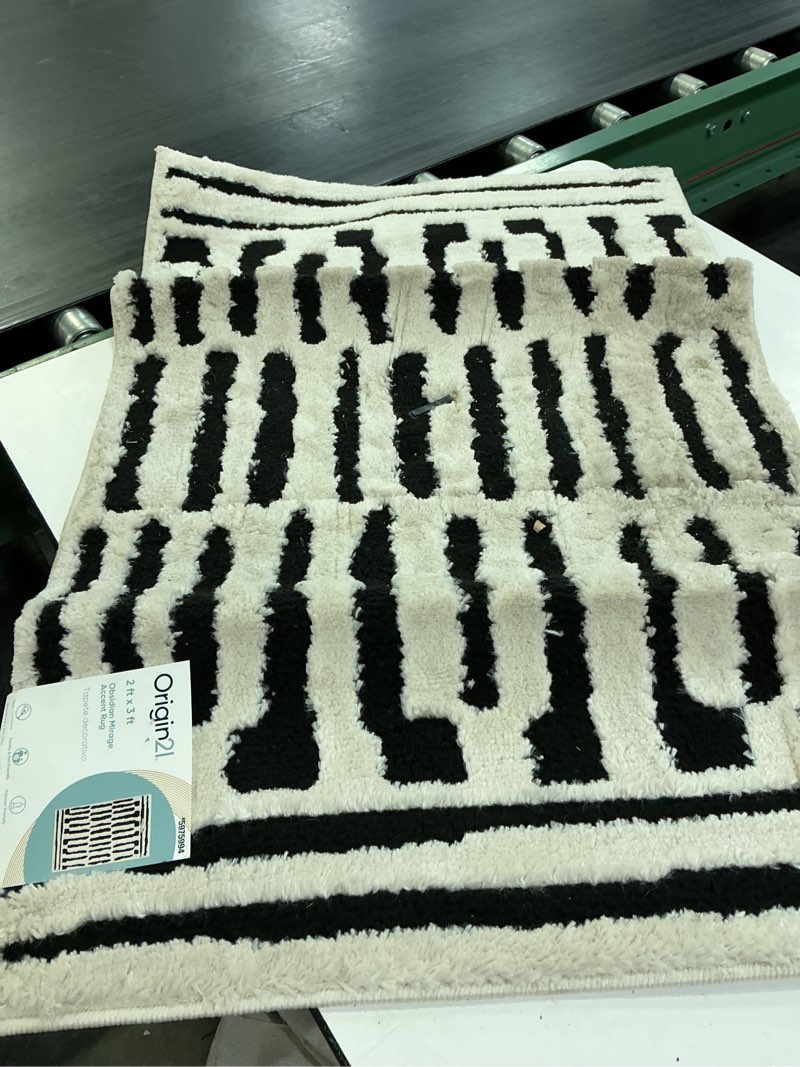 Condition photo showing Good Condition for origin 21 obsidian mirage 2 x 3 (ft) onyx/white indoor stripe moroccan area rug