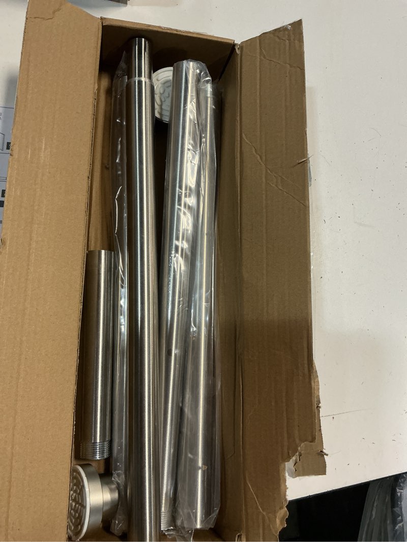 Condition photo showing New/Like New for mcrbeay shower curtain rod, 1" diameter heavy duty tension shower rod, non slip adjustable 28-102 inch no drill shower curtain rods spring tension for bathroom, shower stall, no rust, brushed nickel 28-102 inches brushed nickel