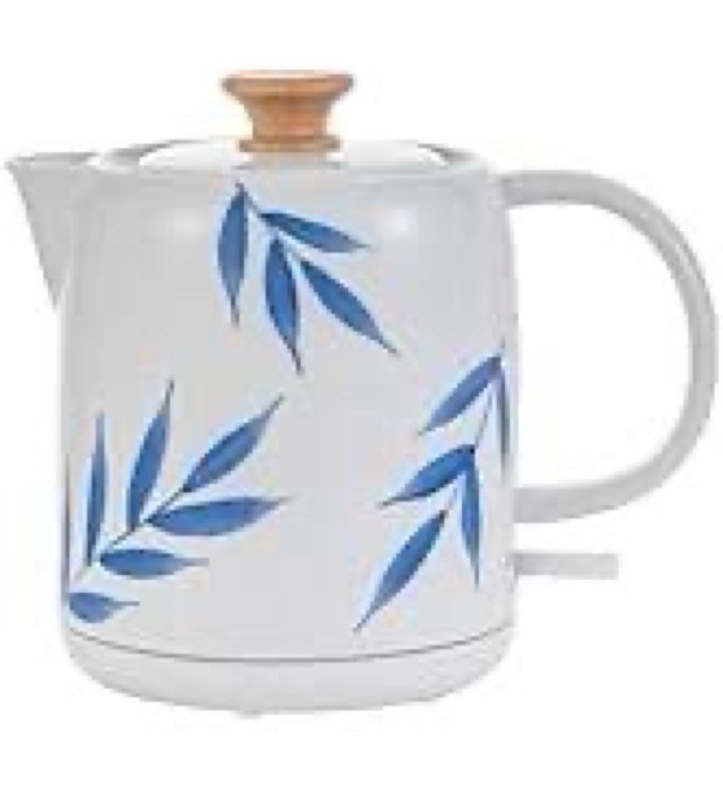 ceramic electric kettle 1 quarts, automatic shut off, porcelain teapot, hot water electric boiler with led light, boil dry protection, short spout 1000w rapid boiling water for tea coffee a05